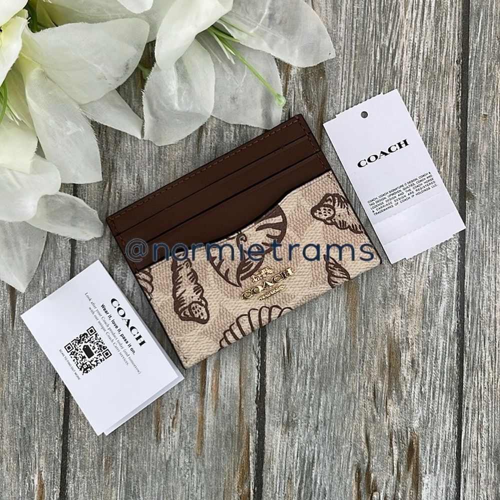 Coach Slim Id Card Case In Signature Canvas With Shell Print Island Beach - Picture 6 of 7